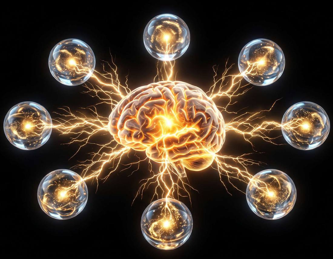 Cerebro central conectado a ocho esferas, una por cada zona de optimización